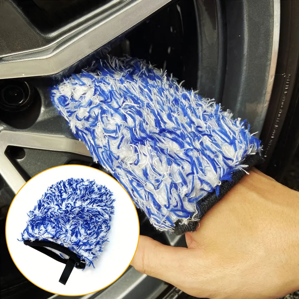 Thickening Two-Sided Microfiber Wheel Detailer Wash Glove Super Soft Car Detailing Pocket Mitt Car Washing Gloves