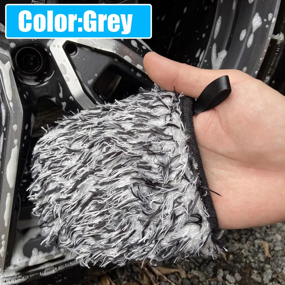 Thickening Two-Sided Microfiber Wheel Detailer Wash Glove Super Soft Car Detailing Pocket Mitt Car Washing Gloves
