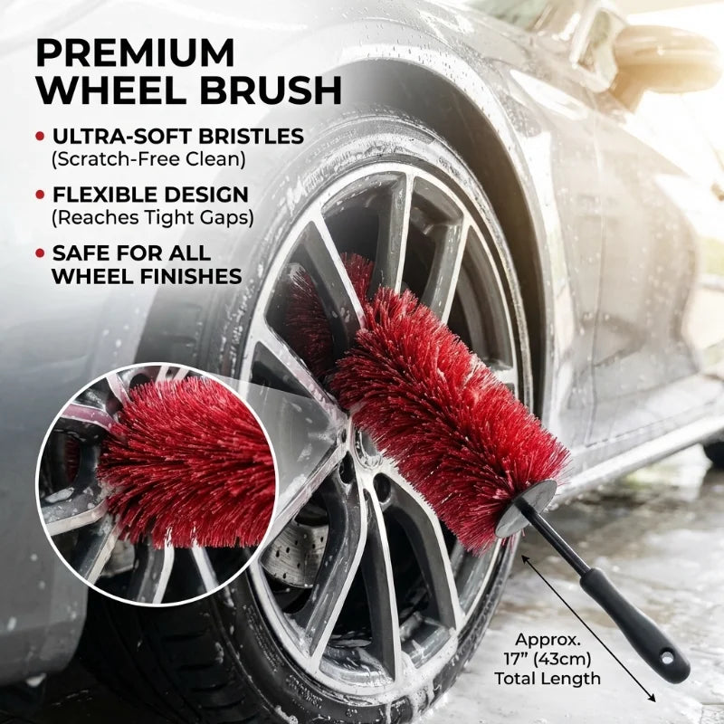 45Cm Soft Car Wheel Wash Brush - Multifunction Non-Scratch Tire Cleaning Rim Brush for Auto Care Detailing and Washing