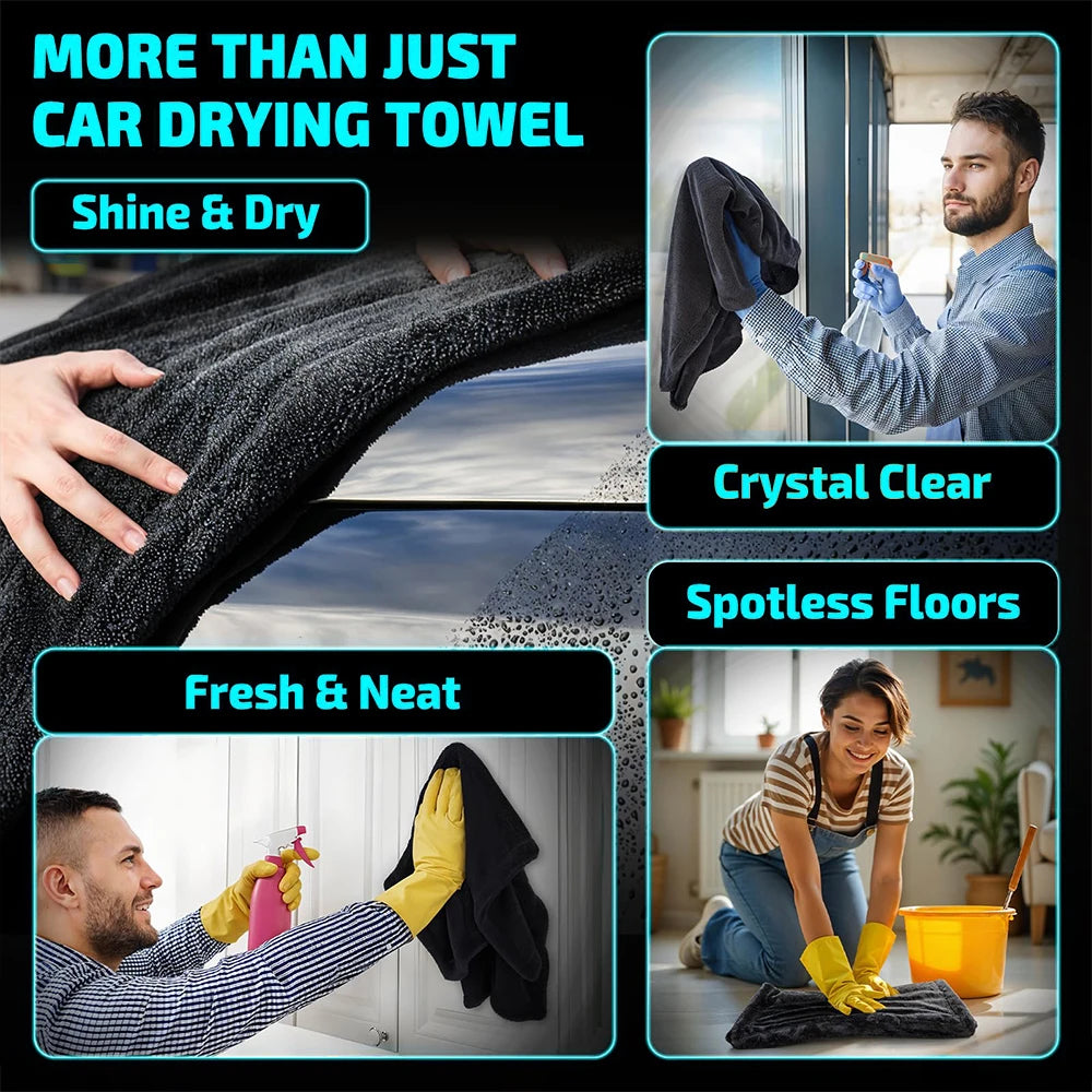 AUTOBRIGHT Microfiber 60*90Cm 1300Gsm One Wipe Drying Towel Car Wash Cloth Premium Cloth Thicken Soft Professional Car Cleaning