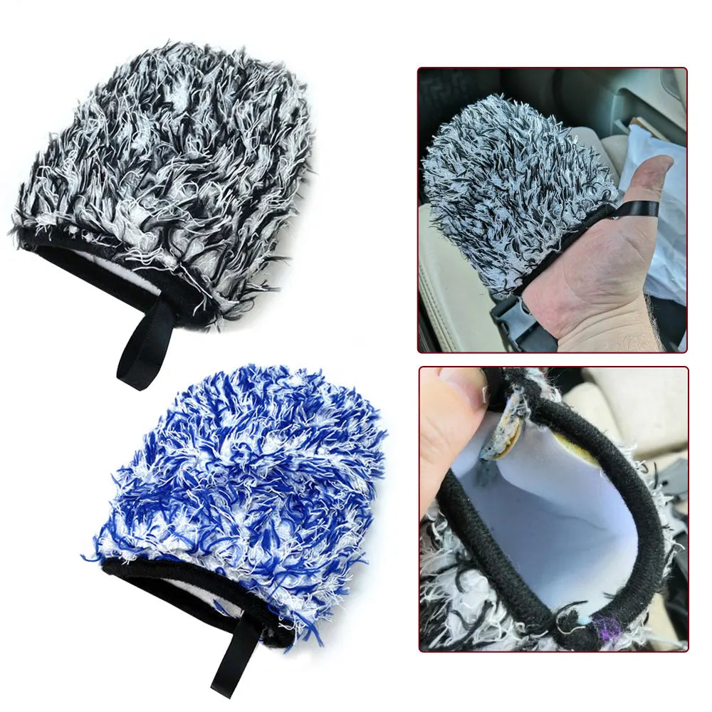 Thickening Two-Sided Microfiber Wheel Detailer Wash Glove Super Soft Car Detailing Pocket Mitt Car Washing Gloves